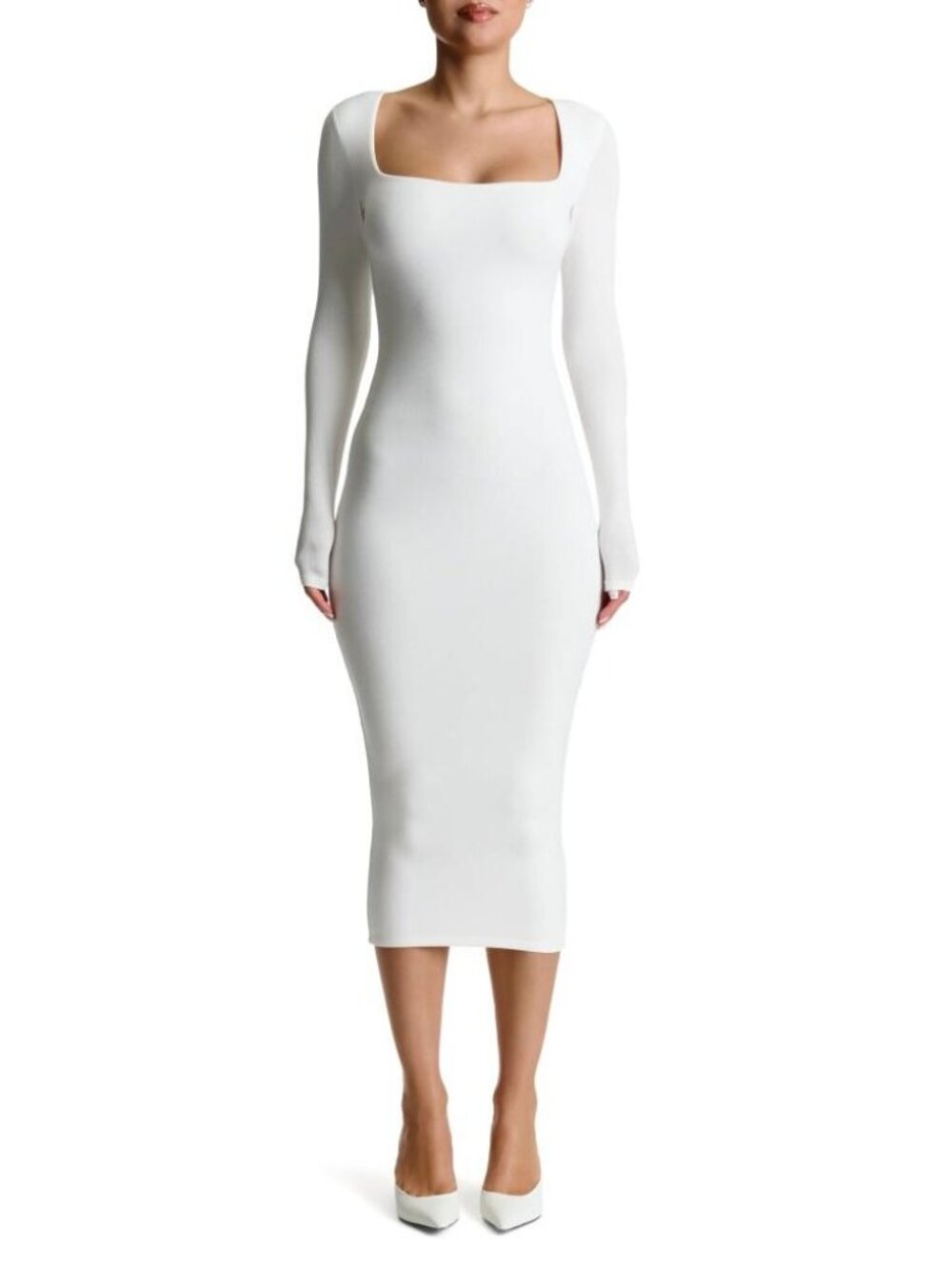 Clean Girl Sculpting White Long Sleeve Bodycon Maxi Dress Med NWT